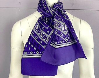 vintage Foulard Rectangle Cachemire Violet Rétro Mod Années 70