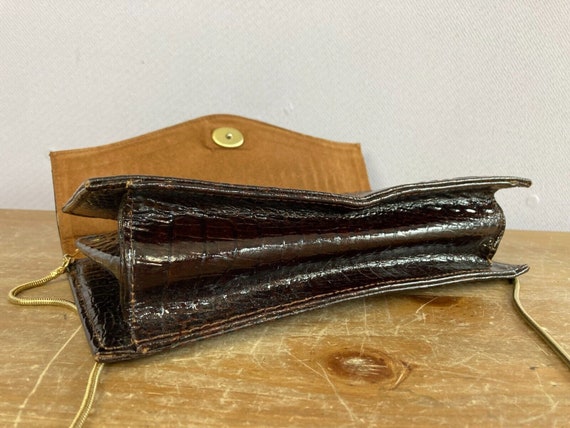 Vintage Mock Croc Brown Leather Handbag Shoulder … - image 8