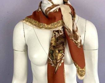 Foulard vintage, foulard, foulard, marron, imprimé nature, automne, grand carré