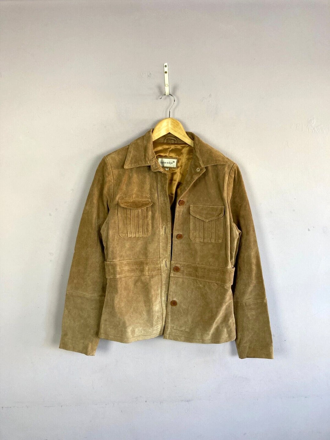 Vintage Suede Leather Jacket, Beige, UK10-12, Boho, Hippie Vintage Suede Leather Jacket, Beige, UK10-12, Boho, Hippie