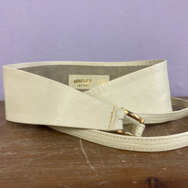 Vintage Jaegar White Leather Obi Belt Waist Belt Wrap 80s Disco Soft Leather