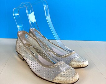 HB Shoes, Gold Mesh Slip On, UK3, NEW UNWORN, Ballerina, Low Heel,