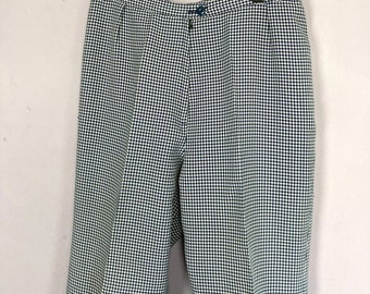 Vintage Gingham Trouser, Blue, White, UK12, Pleat Front, 80s, High Waist, Capri