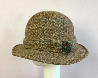Vintage KANGOL Fedora Hat, Brown Mix, Adults Small, Tweed, Wool, Formal