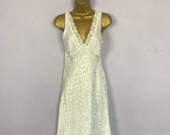 Vintage Sainsburys Lifestyle White Slip Dress, Under Dress, Lace, Bow, UK10-12