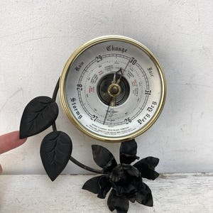 Vintage SB Barometer Round Circular Black Metal Floral Surround Made in England