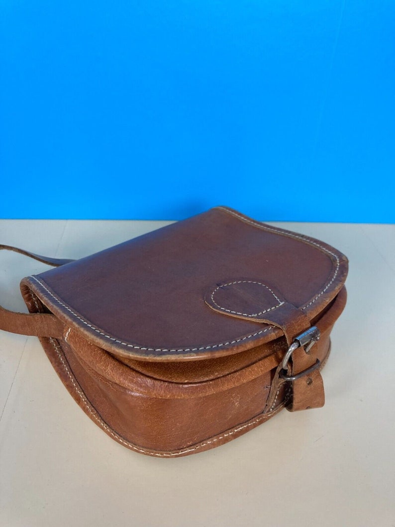 Vintage lederen zadeltas Tan kleine Mini Crossbody riem jaren '90 Boho Festival afbeelding 3