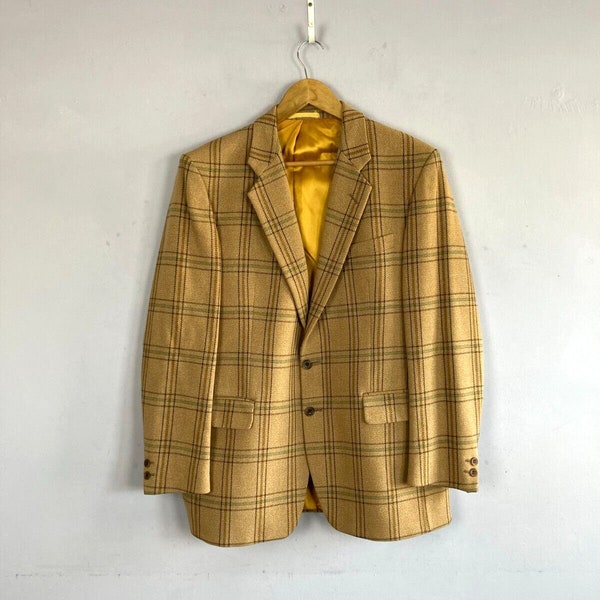 Vintage Wool Blazer Jacket, Gold Check, Tweed, Ahernes of Hellifield Ltd, Mens M
