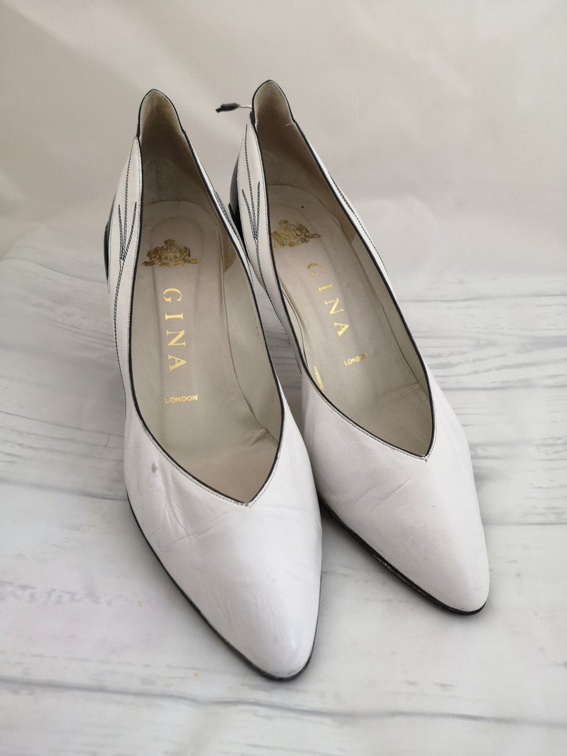 Vintage Gina London Shoes. Heels. White Leather. Monochrome. | Etsy