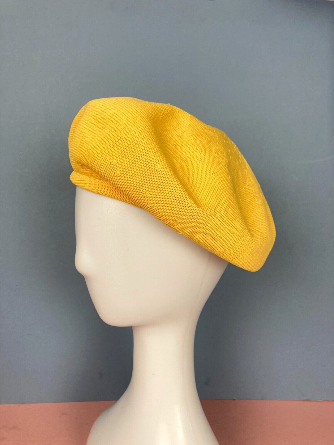 Vintage Kangol Beret Hat, Yellow, One Size, Made in England, Mod