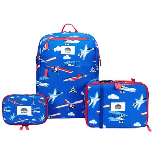 16&quot; Backpack School Set for Kids 7+ | Airplane Backpack | Lunch Bag | Airplane Pencil Pouch | Back to School | Backpack | Reusable Lunch Box