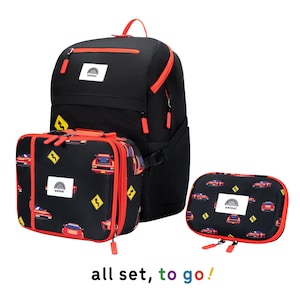 16&quot; Backpack School Set for Kids 7+ | Race Car Backpack | Boys Lunch Bag | Car Pencil Pouch | Back to School | Backpack | Reusable Lunch Box