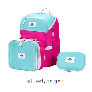 16&quot; Backpack School Set for Kids 7+ | Color Block Backpack |  Lunch Bag | Pencil Pouch | Back to School | Kids Backpack | Reusable Lunch Box