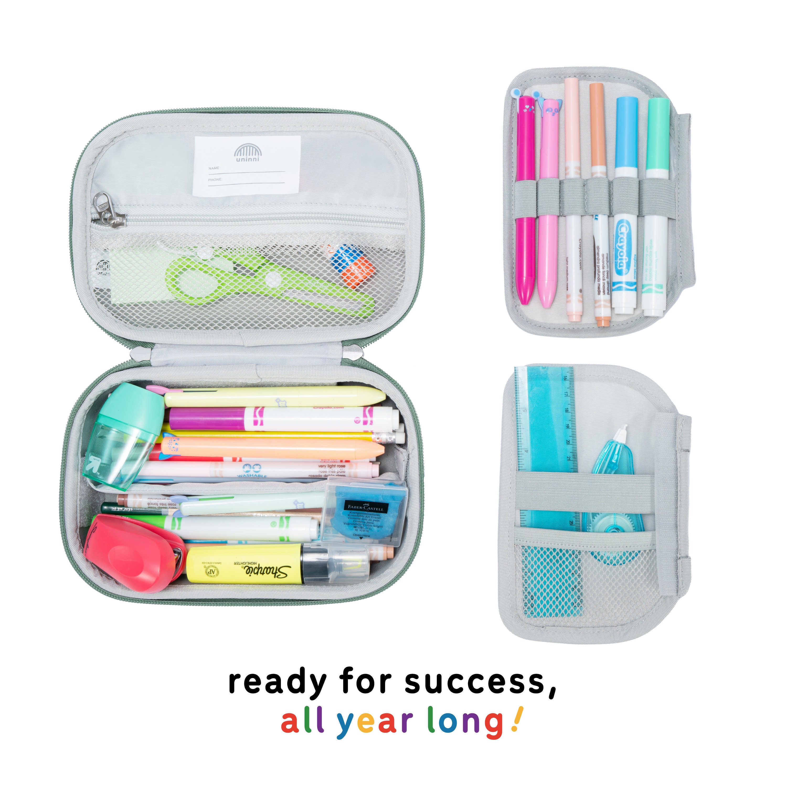 Uninni Kids Pencil Case With Dividers - Large Storage Box With Mesh Pockets For School Supplies