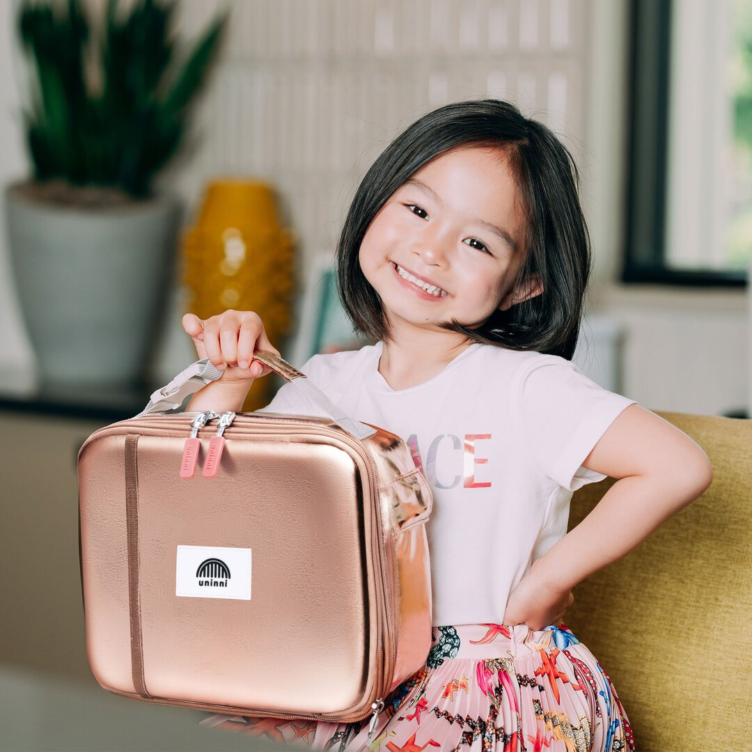 Metallic Rose Gold Lunch Box Insulated Lunch Bag Kids Food Storage Back