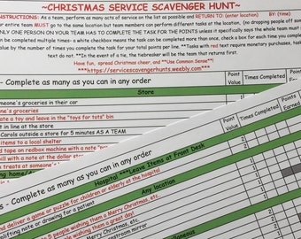 Christmas Service Scavenger Hunt List *Printable* *Editable*