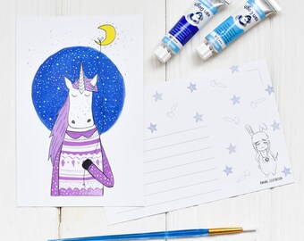 Greeting Card, Watercolor unicorn, anniversary card, unicorn card, horse card, ballon, greeting card