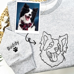 Custom Embroidered one-line Pet Sweatshirts with Pet Photo and Name,Custom Embroidered Dog Hoodie,Embroidered Pet Portrait