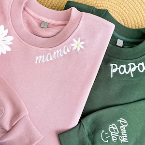 Personalised Papa/Mama Embroidered Sweatshirt with Kid Name on Sleeve,Papa/Mama Pregnancy Announcement Sweatshirt,Fathers Day Gift
