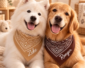 Personalized Dog Bandana, Custom Embroidered Pet Name Bandana, Paisley Dog Scarf, Custom Puppy Bandana, Pet Gift