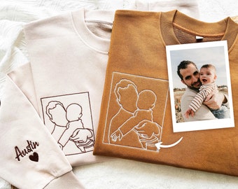 Embroidered Photo Portrait Sweatshirt, Personalized Gift for Dad