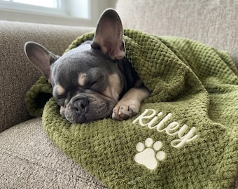 Personalised Waffle Pet Blanket, Custom Embroidered Dog Cat Name Throw