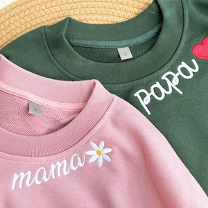 Personalised Papa/Mama Embroidered Sweatshirt with Kid Name on Sleeve,Papa/Mama Pregnancy Announcement Sweatshirt,Fathers Day Gift