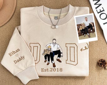 Embroidered Photo Portrait Sweatshirt, Personalized Father's Day Gift