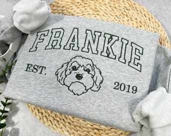 Classic College Custom Embroidered Dog Sweatshirt,Custom Embroidered Pet Sweatshirts with Pet Photo and Name,Gift for Dog Dad/Mom