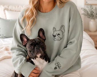 Embroidered Pet Face & Name Sweatshirts,Personalised Embroidered Dog Sweatshirt with Portrait from Photo,Special Birthday Gift for Dog Mom
