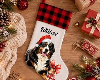 Custom Pet Portrait Christmas Stocking, Personalised Dog Watercolor Stocking, Pet Memorial Christmas Stocking