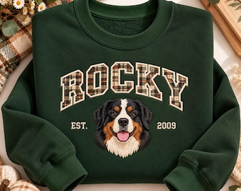 Custom Pet Portrait Sweatshirt, Embroidered Appliqué Name, Dog Cat Gift