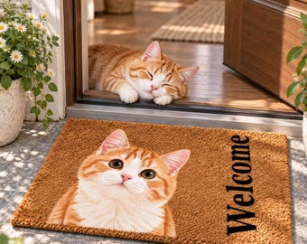 Custom Pet Portrait Doormat, Personalized Dog Cat Welcome Mat (Upload Photo)