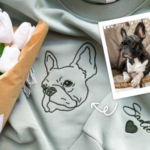 Custom Embroidered Pet Sweatshirts with Pet Photo and Name,Custom Embroidered Dog Hoodie,Embroidered Pet Portrait,Gift for Dog Dad/Mom