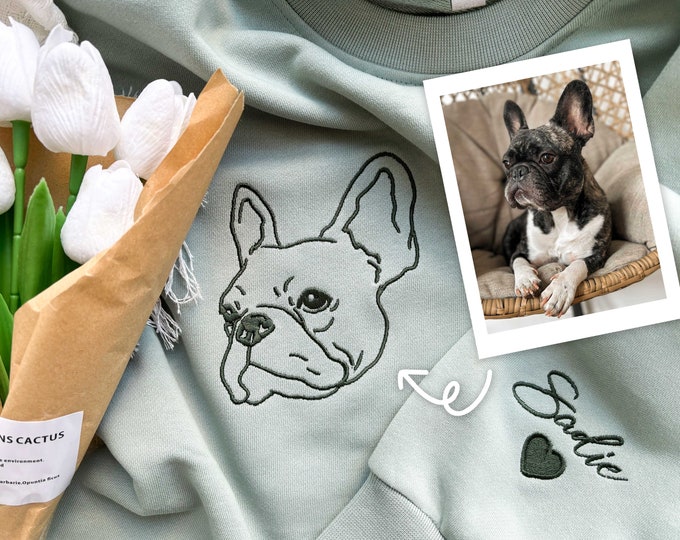 Custom Embroidered Pet Portrait Sweatshirt: Personalized Dog/Cat Photo Gift