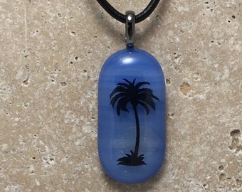 Blue Tropical Fused Glass Pendant