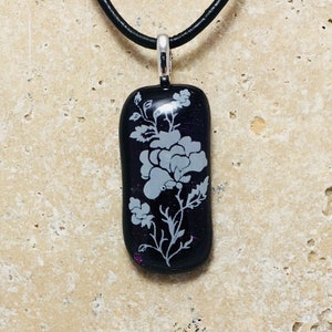 Purple Iridized Floral Fused Glass Pendant