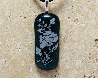 Green Iridized Floral Fused Glass Pendant