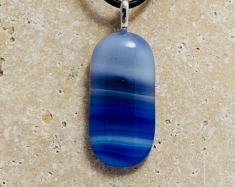 Blue Striped Fused Glass Pendant