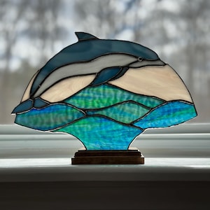 Dolphin Stained Glass Fan Lamp