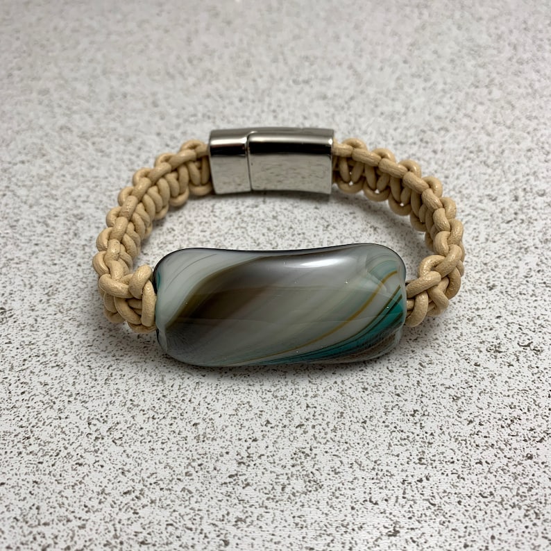 Fused Glass Braided Leather Bracelet