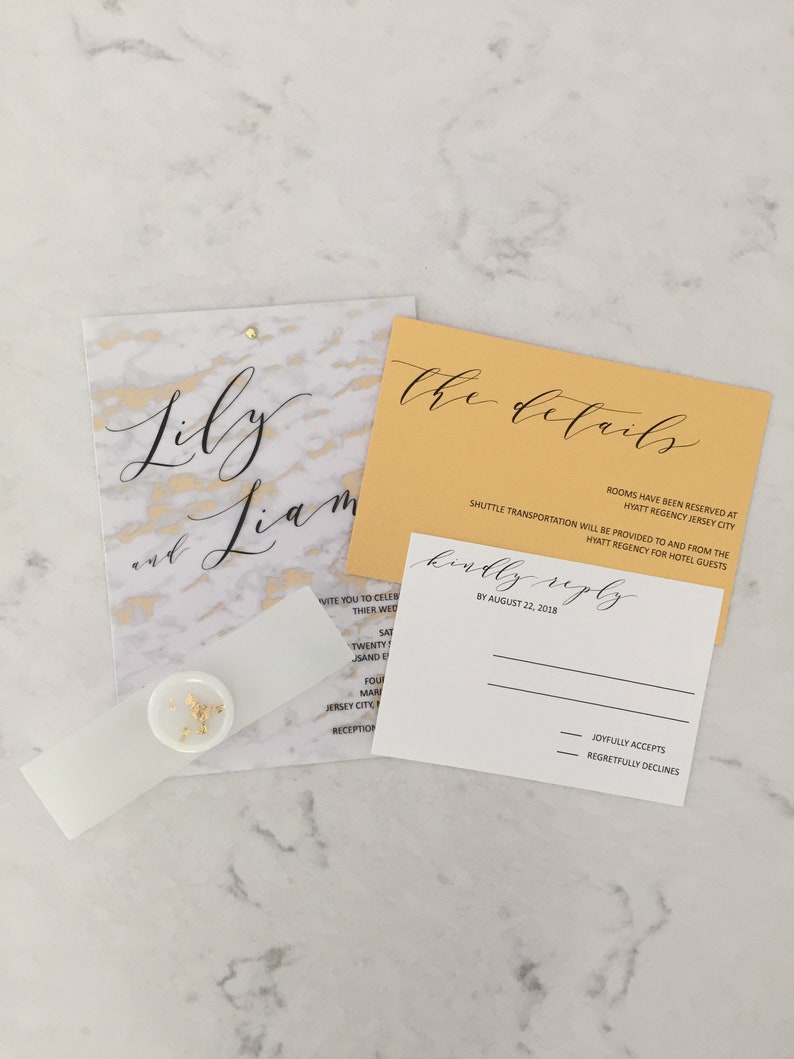 Gold Marble Vellum Wedding Invitation Modern Vellum Invite Etsy