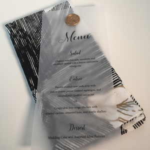 Vellum Wedding Menu Wedding Dinner Menu Vellum Menu with Wax Seal Wedding Reception Custom Menu Card Translucent Printed Menu image 4