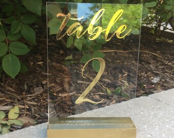 Wedding Table Numbers | Gold Table Numbers | Acrylic | Gold Vinyl | Table Signs | Acrylic Table Numbers | Wedding Decor | Clear Table Number