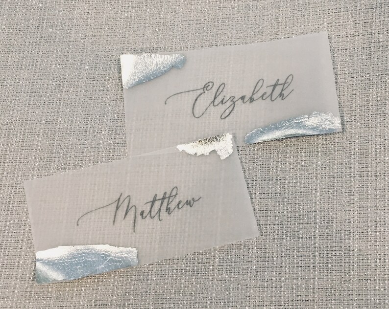 Vellum Foil Place Cards Silver Wedding Place Cards Vellum Etsy