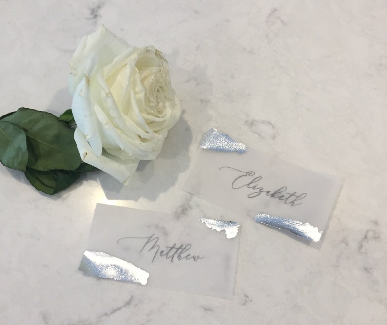 Vellum Foil Place Cards Silver Wedding Place Cards Vellum Etsy