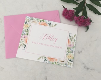 Personalized Bridesmaid Proposal Card | Will you be my bridesmaid | Maid of Honor Proposal Card | Personalized Floral Bridal Party Cards