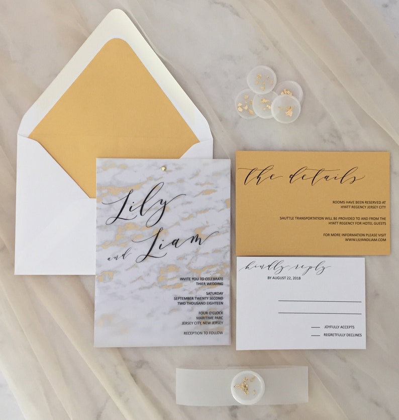 Gold Marble Vellum Wedding Invitation Modern Vellum Invite Etsy