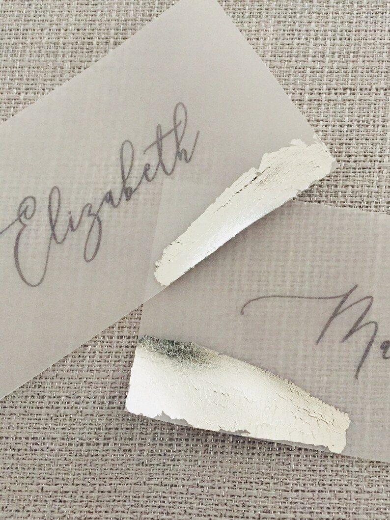 Vellum Foil Place Cards Silver Wedding Place Cards Vellum Etsy