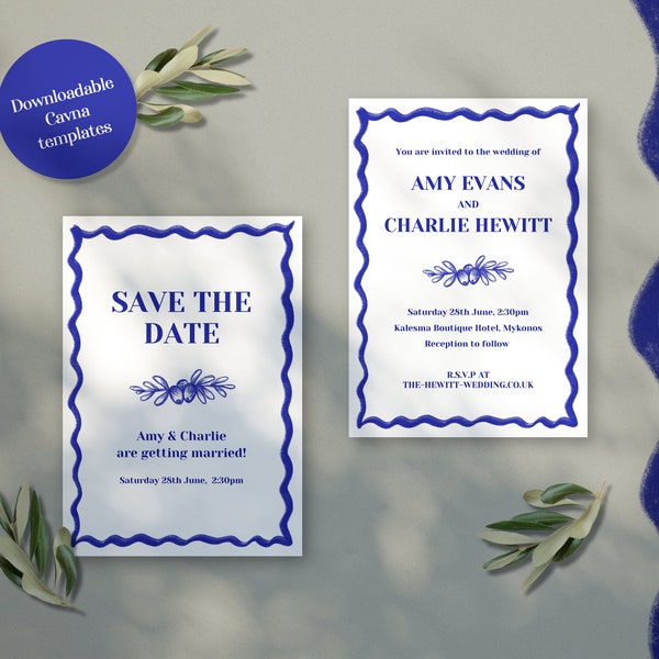 Greek Wedding Theme Save the date & Invitation A5 | Downloadable Canva Templates